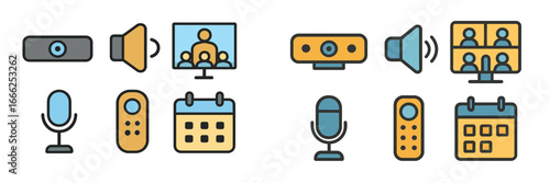 Online Meeting and Communication Icons, Minimalist flat design