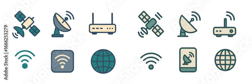 Satellite and Wireless Communication Symbols, Minimalist flat design
