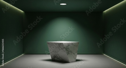 Modern minimalist room with marble presentation podium for product display