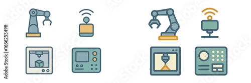 Robotic Arm and 3D Printer Automation Concept, Minimalist flat design