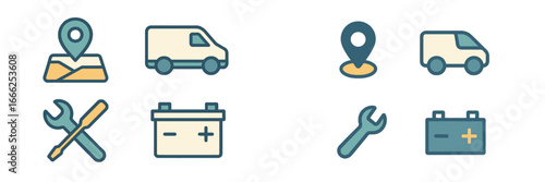 Automotive Battery Service Icons, Minimalist flat design