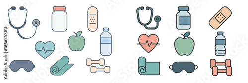 Health and Wellness Flat Icons, Minimalist flat design