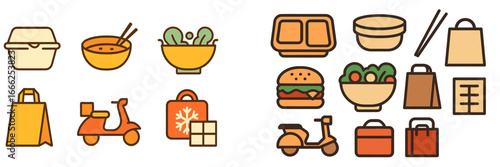Food Delivery Icons and Symbols, Minimalist flat design