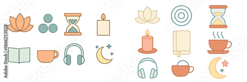 Relaxation and Self-Care Flat Icons, Minimalist flat design