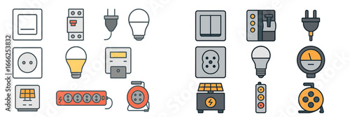 Electrical Components and Devices Set, Minimalist flat design