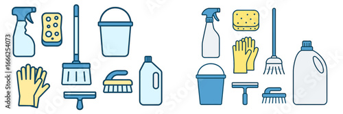 Cleaning Supplies and Tools Set, Minimalist flat design