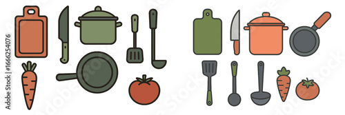 Kitchen Utensils and Food Ingredients, Minimalist flat design