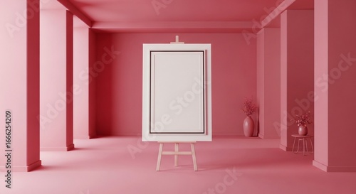 Minimalist studio with blank canvas on easel, soft lighting