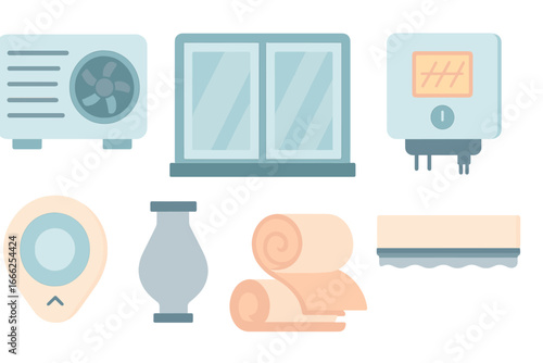 Home Comfort and Appliance Icons, Minimalist flat design