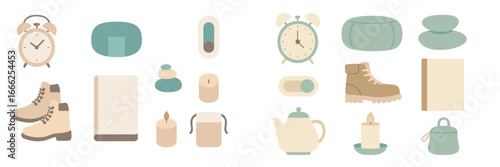 Cozy Comforting Objects Collection, Minimalist flat design