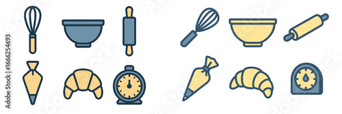 Baking Utensils and Pastries Set, Minimalist flat design