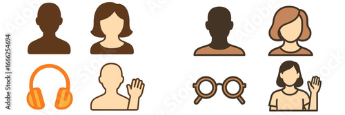 Diverse People Icons with Accessories, Minimalist flat design