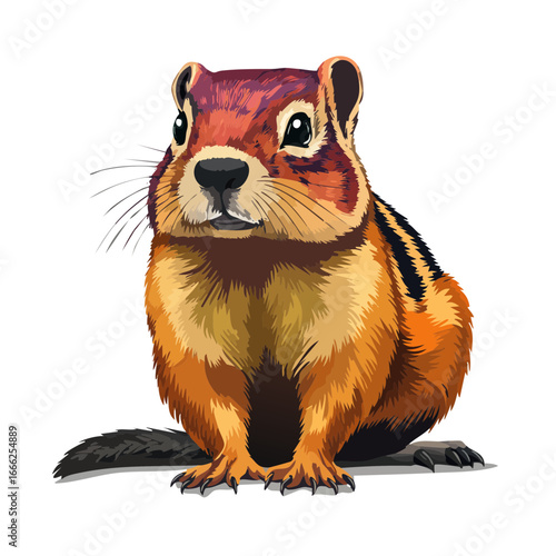 Alert Vector Chipmunk Sitting Isolated on Black Background for Design Elements Wild Animal Character and Forest Creatures
