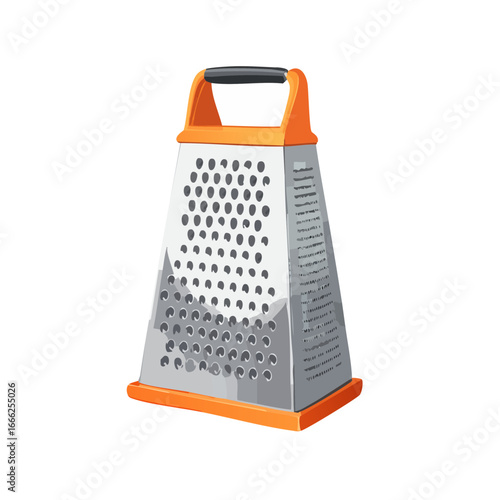 Grater Illustration Isolated on Black. Kitchen Tool with Holes for Shredding Cheese or Vegetables.