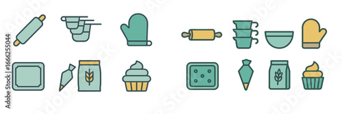 Baking Utensils and Ingredients Assortment, Minimalist flat design