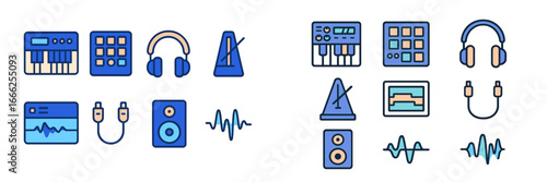 Music Production and Audio Equipment Symbols, Minimalist flat design