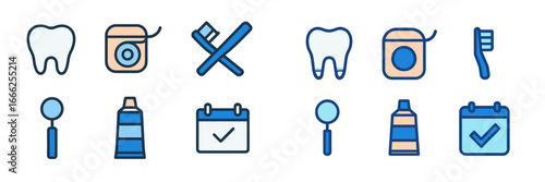 Dental Hygiene Icons, Minimalist flat design, isolated on white