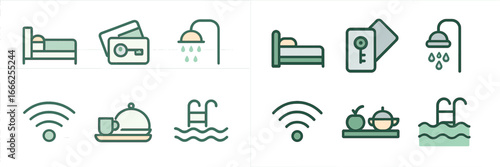 Hotel Amenities Icons Set, Minimalist flat design