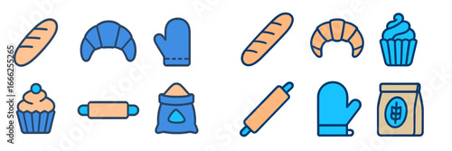 Baking Icons: Bread, Croissant, Cupcake, and Kitchen Utensils