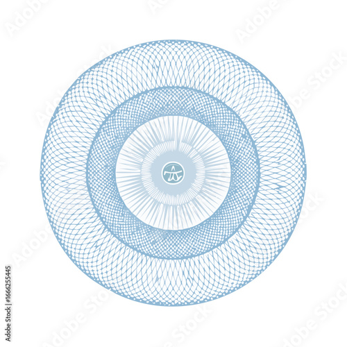 Detailed rosette security pattern in blue on black, vector graphic for certificates or design elements