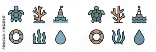 Marine Life and Nautical Symbols, Minimalist flat design