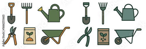 Gardening Tools and Supplies Set, Minimalist flat design