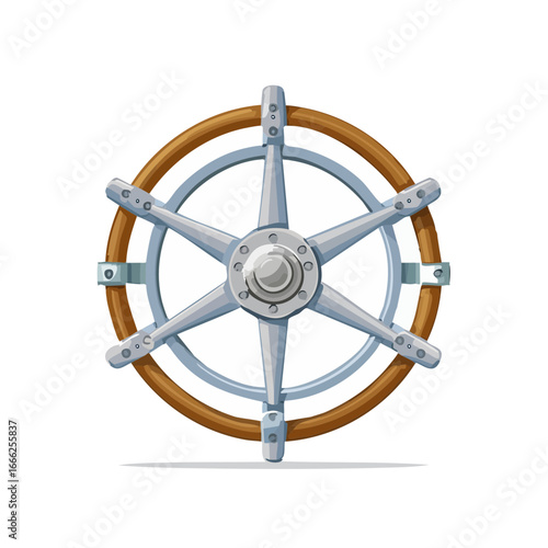 Illustration of a classic nautical ship steering wheel with wood and metal nautical theme symbol adventure vector