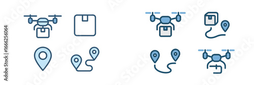 Drone Delivery Logistics Icons Set, Minimalist flat design