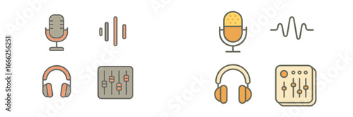 Audio Recording Gear Symbols, Minimalist flat design