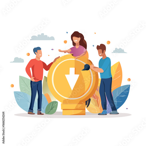 People managing money decrease concept team collaboration vector illustration