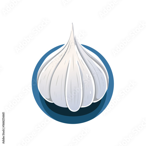 Cartoon style garlic illustration on plate white bulb clove ingredient seasoning flavor cooking fresh food