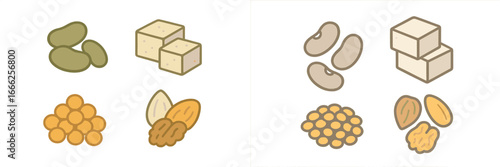 Assorted Beans Tofu and Nuts Healthy Food, Minimalist flat design