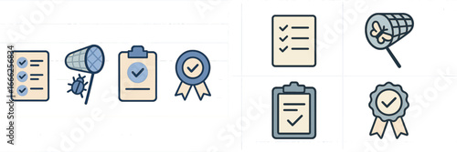 Quality Control and Assurance Icons Set, Minimalist flat design