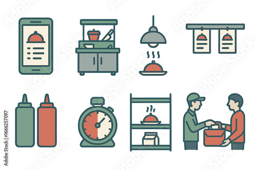 Food Delivery Icons Set, Minimalist flat design
