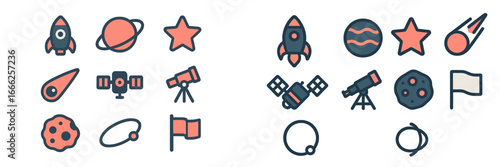 Space Exploration Icons, Minimalist flat design
