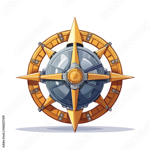 Stylized compass rose illustration with gold and silver tones for direction and navigational themes