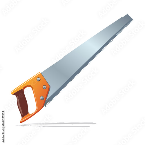 Hand saw illustration tool with sharp teeth for carpentry cutting construction worker
