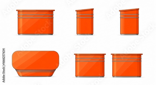 Modern orange reception desk display various views for commercial use