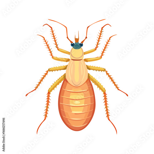 Isolated cartoon style termite with spiky legs detailed anatomy on dark background bug insect pest control home infestation vector