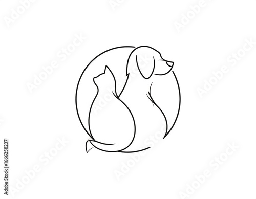 Simple line art of a dog and cat