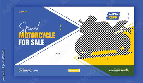 Eye Catching Motorcycle Sale Promotion Banner with Geometric Design Elements