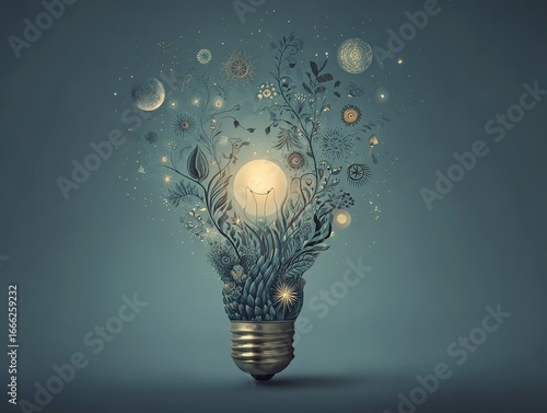 Ideas summed up by a magical lightbulb 