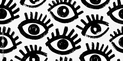 Black and White Eye Pattern with Brush Stroke Texture Background