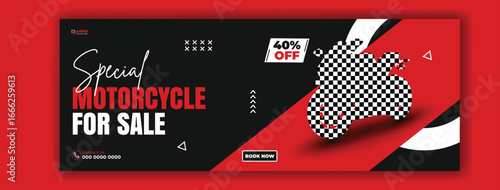 Motorcycle sale banner with checkered helmet and 40 percent off offer