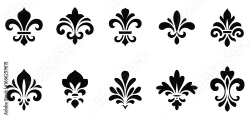 Black fleur de lis emblems on white background symbol