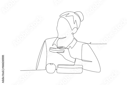 Eating student lunch concept one-line drawing