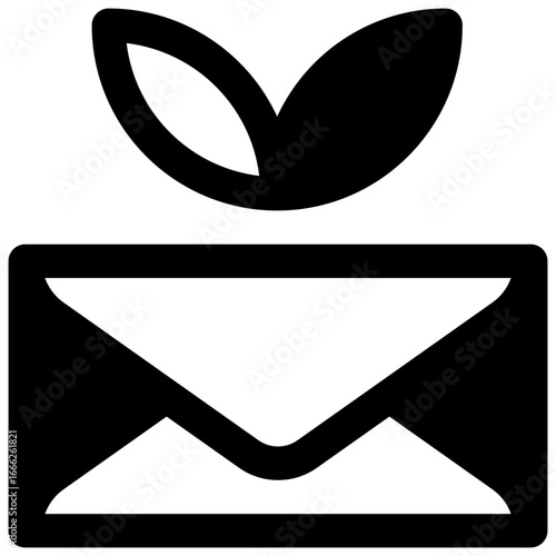 Recycled paper envelope. Outlined stroke vector icon with black-filled details.