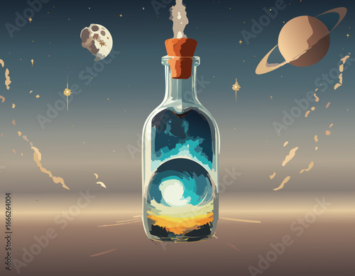 Celestial bodies in jar promoting visual literacy and scientific discovery
Moon and planets in bottle inspiring emotional growth and space learning
