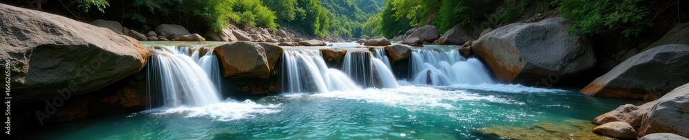 Fototapeta premium Crystal clear water plunges over rocks in Umphang's Thi Lo Su Waterfall , waterfall, wildlife, amazing