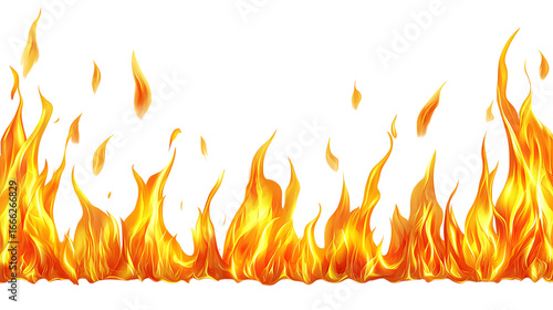 Orange fire flames licking upward isolated on white background transparent png
